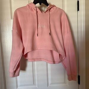 KIN Cropped Pink Hoodie with Satin Hood